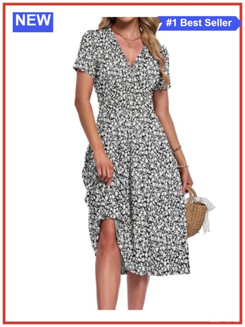 Midi Dress Short Sleeve V Neck Faux Wrap with Pockets Casual Summer